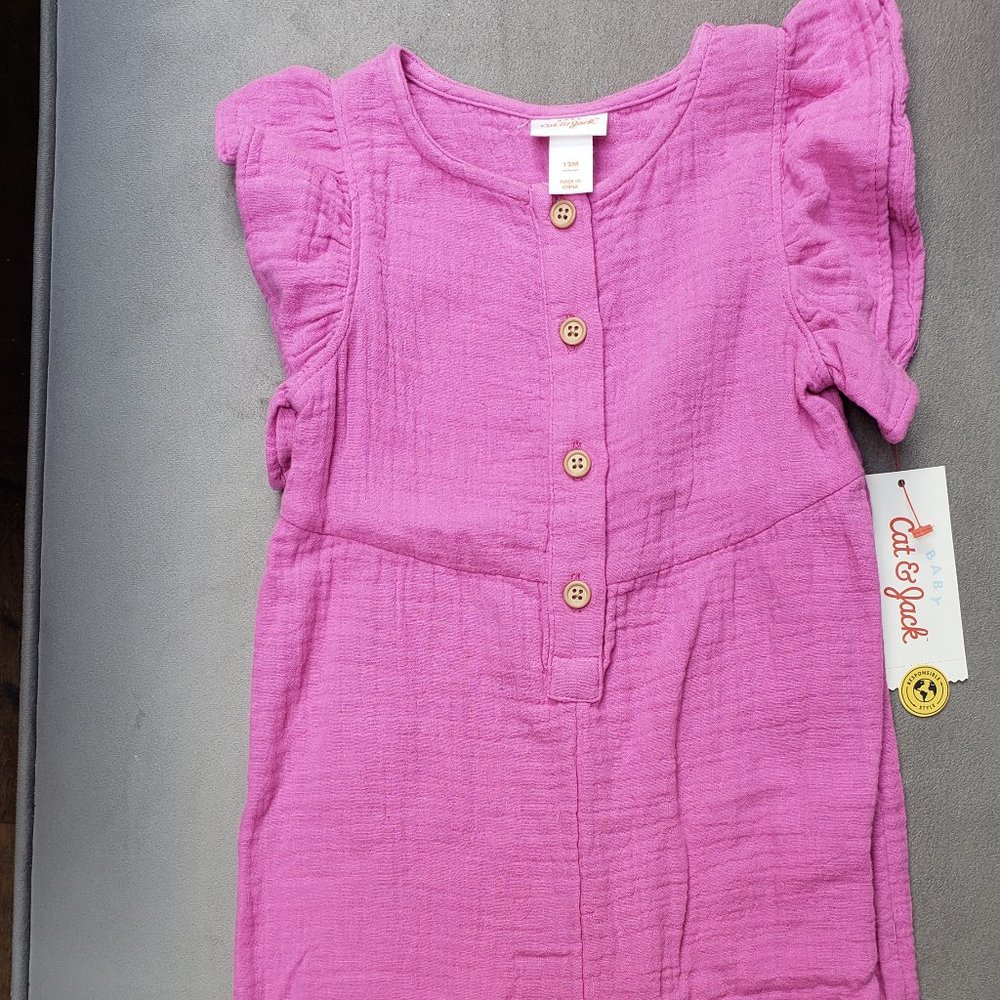 Baby Cat & Jack Bubble gum pink Romper NWT     Size 12 M